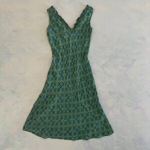 Angie VTG Turquoise Deep V-Neck Ruffle Trim Retro Midi Dress